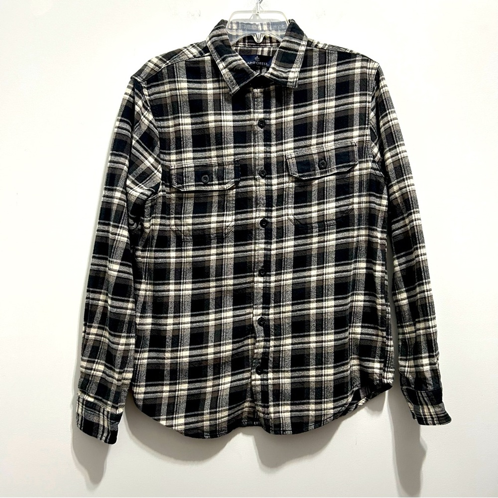 🔹Rainforest Men’s Black Plaid Flannel Long Sleeve Button Down Shirt with Pockets